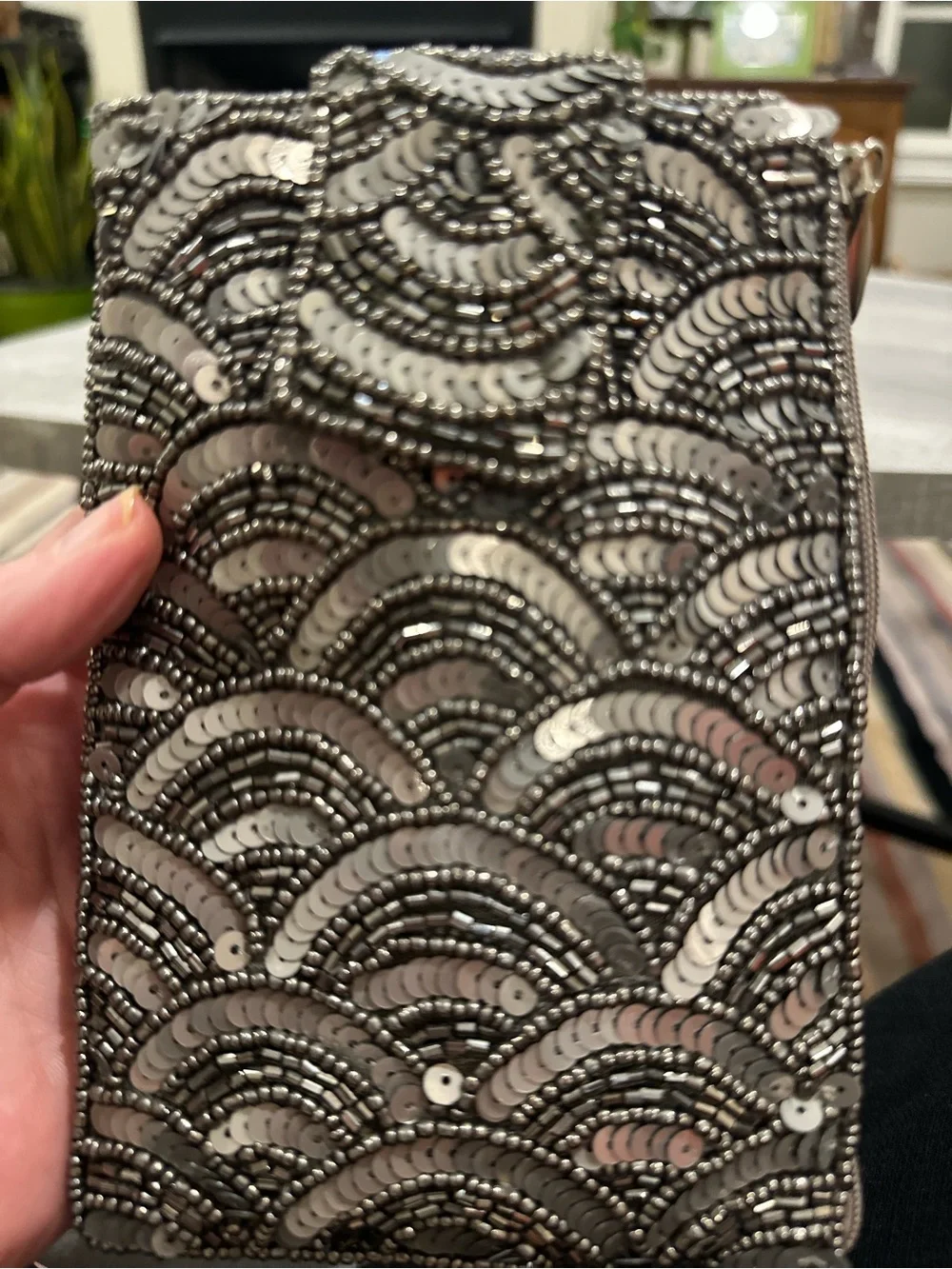 Bamboo Trading Co Hand Beaded Silver Sequin Evening Bag Wristlet Art Deco